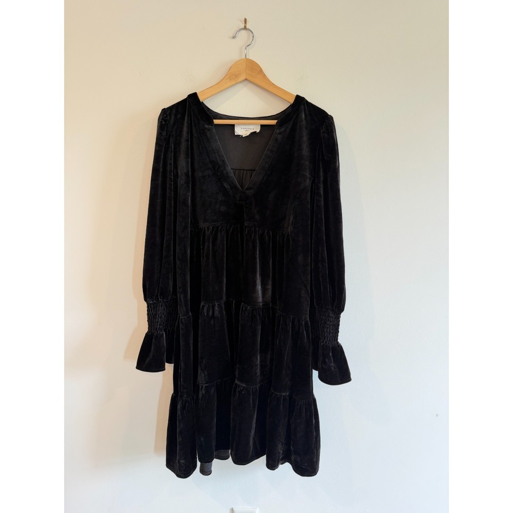 Pomander Place Velour Dress Womens XXL black tiered Flare Sleeve